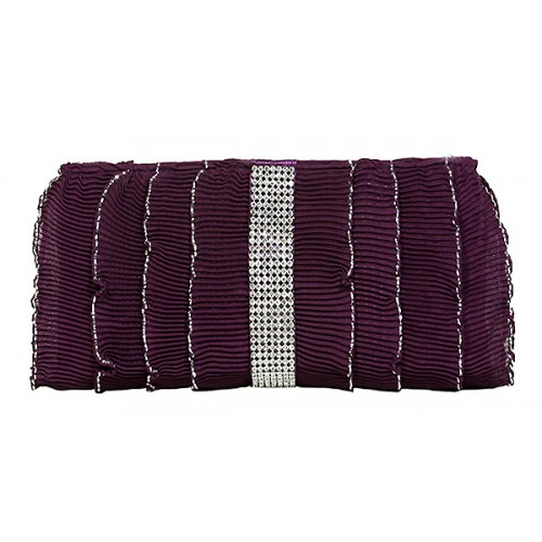 Evening Bag - Pleated Glittery w/ Trimmed Ruffles - Purple -BG-92233PU Evening Bag - Pleated Glittery w/ Trimmed Ruffles - Purple -BG-92233PU